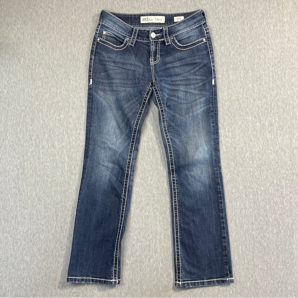 BKE Jeans Women’s 27R x 31.5 Culture Bootcut Blue Distressed Mid Rise